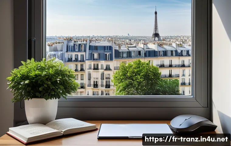 번역사 취업 포트폴리오 작성법 - A professional translator&rsquo;s minimalist home office setup in Paris, featuring a sleek desk with a hig...
