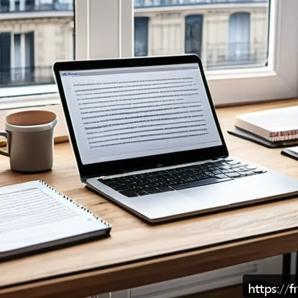 번역사 채용 공고 분석 - A professional translator&rsquo;s workspace in a modern home office in Paris, featuring a sleek laptop wit...